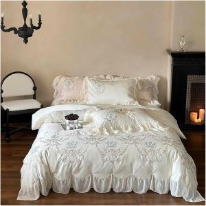YUSIWOAL Комплект постельного белья с вышивкой розами, кружевом и рюшами из египетского хлопка 1000TC