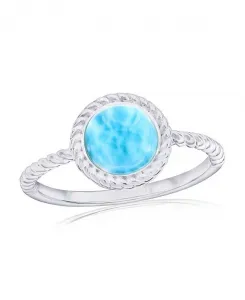 Кольцо из стерлингового серебра с круглым ларимаровым жгутом Caribbean Treasures, larimar