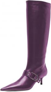 Женские сапоги до колена с пряжкой, низкий каблук, длинные ботильоны, заостренный носок, без застежки, для вечеринок, повседневные, размеры 4-16 США Wo wagas, Purple