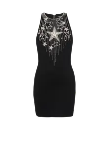 Короткое платье с вышивкой в виде звезд Balmain, черный