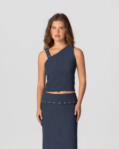 Женский топ эластичный с золотыми деталями Noon, синий