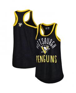 Черная женская майка Pittsburgh Penguins First Base Racerback с круглым вырезом G-Iii 4Her By Carl Banks