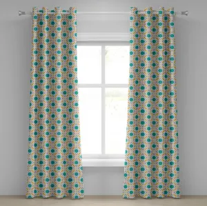 Шторы на люверсах ABAKUHAUS цвета морской волны, геометрические узоры, вдохновленные восточными религиями, принт с восточным симметричным дизайном, декоративные двухпанельные шторы, 280 см x 225 см, горчично-бирюзовый и серый цвета Abakuhaus