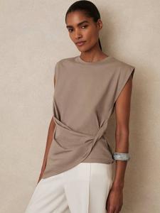 Топ с короткими рукавами Tilly из хлопка Reiss, Taupe