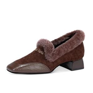 JESSICA SOPHIA Женские туфли на массивном каблуке 3,5 см - кофе (с флисовой подкладкой), цвет Coffee (Fleece-Lined)