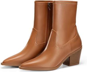 Женские ботильоны Coutgo с острым носком, на массивном каблуке, с боковой молнией, из кожи, осенние, Brown