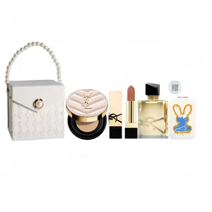 Набор косметики для женщин SAINT LAURENT, Pink Leather+Square Tube #NM+Perfume 7.5ml Three-Piece Set+Rabbit Pocket Mirror