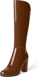 Женские вечерние модные ботильоны MODENCOCO с круглыми носками, лакированной застежкой-молнией, сексуальные на толстом каблуке, 8,4 см