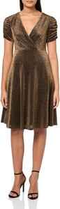 Женское мини-платье Tommy Hilfiger с короткими рукавами, V-образным вырезом и сборками, А-силуэт, Bronze/Black