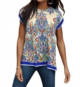 Футболка Janie с драпировкой и круглым вырезом в синем цвете Johnny Was