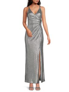 Платье с разрезом и металлическим сюрплеем Eliza J, цвет Steel