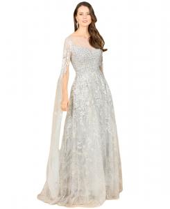 Женское длинное платье с рукавами-колоколами, вырезом-лодочкой и бисером Lara, Mist