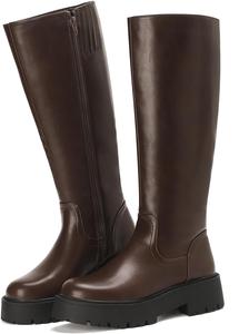 Женские сапоги Putu Plateau до колена, имитация замши, высокие сапоги, подошва с протектором, сапоги до колена, Seal Brown