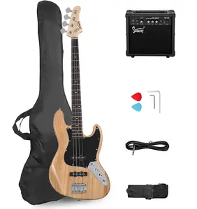 Электрогитара Glarry GJazz с басом, черный защитный щит, цвет бурлявуд / усилитель 20 Вт