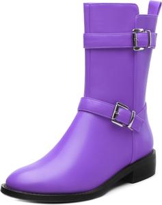 Женские ботинки ROSERWISH средней длины, верх до середины голени, для езды, с округлым носком, невысоким массивным каблуком, короткие модные ботинки на осень и зиму, военные ботильоны с пряжкой, стильные ботинки с молнией