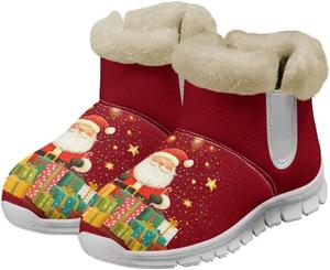 Женские зимние ботинки Jeiento Non Slip, теплые и уютные, высокие до щиколотки, пушистые ботинки для прогулок и походов, противоскользящие утолщенные обувь, Christmas Santa Claus Gifts Stars