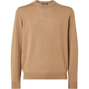 Вязаный свитер с длинными рукавами и круглым вырезом Fendi, коричневый