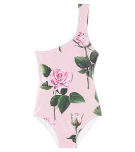 Цветочный купальник с одним плечом Dolce&Gabbana Kids, Rose C/Stelo F.Rosa