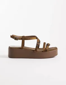 Оливковые атласные сандалии на плоской подошве с ремешками ASOS DESIGN Fleetwood