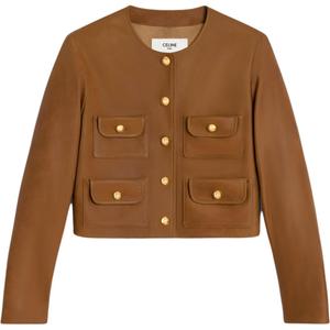 CELINE Кожаная куртка женская светло-бежевая, Light Earth Yellow