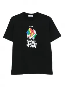 Футболка с графикой кубика Рубика MSGM Kids, черный