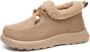 XHOGNLS Женские ботинки на меху, теплые зимние ботинки до щиколотки, удобные повседневные ботинки без застежки, замшевые мокасины для улицы и дома, плюшевые короткие ботиночки