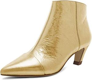 Женские элегантные ботильоны XYD с заостренным носком, низким наклонным каблуком и боковой молнией, стильные туфли для офиса и повседневной носки в холодную погоду, Light Gold