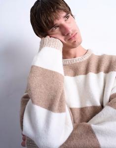 Свитер Regular Fit Stripes Crew в каменно-коричневых тонах Topman