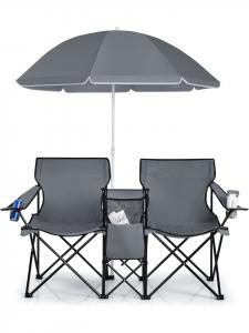COSTWAY Двухместный походный стул с зонтиком, серый