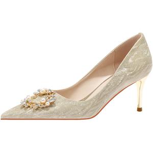 Туфли на тонком каблуке высотой 6,5 см, женские, золотистые Lan Miao, Gold 6.5Cm