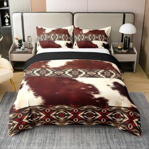 Erosebridal Комплект постельного белья из 100% хлопка с принтом под коровью кожу в стиле фермерского дома, White Brown