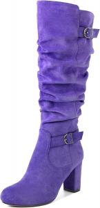 Женские высокие сапоги Zamikoo на толстом каблуке, с расслабленным верхом, до колена, округлый носок, металлическая пряжка, боковая молния, высокий каблук 3,5 дюйма, Suede Purple
