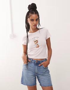 Детская футболка Noisy May с принтом медведя нежно-розового цвета
