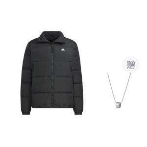 Пуховик унисекс черный с ожерельем Adidas, черный+ожерелье