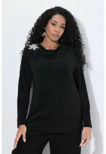 Блестящий топ с длинными рукавами и ниспадающим вырезом-водопадом Ulla Popken, Black