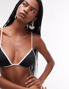 Смешанный и сочетаемый топ-бикини с треугольными чашечками черного цвета и кремовой контрастной окантовкой по низу Arket