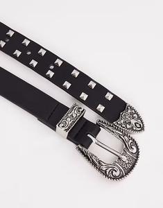 Узкий ремень в стиле вестерн с заклепками из черной искусственной кожи Asos Design
