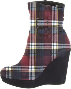 Женские ботильоны FYS в стиле панк, с круглым носком, платформой и высоким каблуком, из замши с ремешками, боковой молнией и пряжкой, для офиса и модных образов, размеры US 4-15, Red Lattice