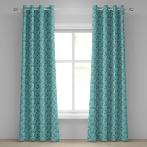 Бирюзовая штора на люверсах ABAKUHAUS с античным цветочным узором и этническими каплевидными мотивами, декоративная двухпанельная штора на окно, 280 см x 175 см, цвет аквамарин Abakuhaus