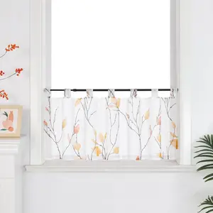 Штора Cafe с петлями, бистро-штора с узором веток и листьев, вуаль, короткие шторы в деревенском стиле для кухни, 1 шт., оранжевая, высота 45 см, ширина 120 см Joyswahl
