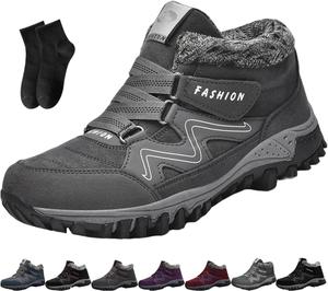 Зимние теплые ботинки для женщин/мужчин, женские зимние ортопедические водонепроницаемые ботинки с плюшевой подкладкой, утолщенные, с мехом, для прогулок и походов на открытом воздухе Noworfewer, темно-серый