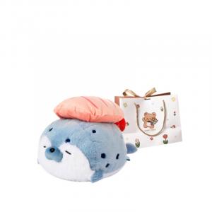 Милые креативные плюшевые игрушки выдры в виде суши 40 см OU DI PIG, Blue+Bear Shopping Bag