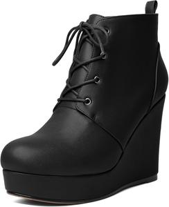 Женские ботильоны AUMOTED с круглым носком, на шнуровке, на платформе и каблуке-клине, 10 см, теплые ботинки для вечеринок и вечеров, Matte Black