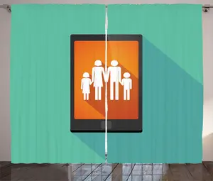 Штора Ruf Mama в деревенском стиле от ABAKUHAUS, силуэт семьи из мультфильма, присборенная штора для спальни с петлями и крючками, 280 x 225 см, цвет морской пены оранжевый Abakuhaus