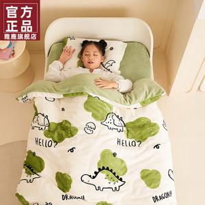 Yalu Детское одеяло 120x150 см из молочного флиса с пододеяльником и наполнителем из соевого волокна (1 кг), цвет "Динозаврик", мягкое, съемный чехол