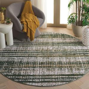 Ковер SAFAVIEH, 201 x 201 см, Prestige Collection, круглый, Ivory & Green, без линьки и простой в уходе, идеален для помещений с высокой проходимостью в гостиной, столовой, спальне (PTE128C)