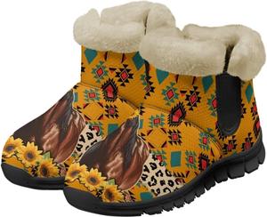 Женские зимние ботинки UNICEU, теплые, с нескользящей подошвой, женские ботильоны и зимние ботинки, обувь с плюшевой подкладкой, пушистые ботинки для прогулок, Horse Sunflower Western Tribal Native