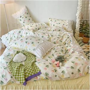 WQQ2878FFFFWAAAAA Комплект постельного белья роскошный с рюшами и покрывалом принт мягкий желтый Yellow