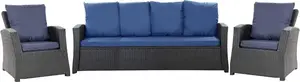 Комплект садовых подушек из полираттана, темно-синий: подушка сиденья 180x60 см + 4 подушки спинки 56x50 см - подушки для 5-6-местного садового дивана и садового стула/кресла