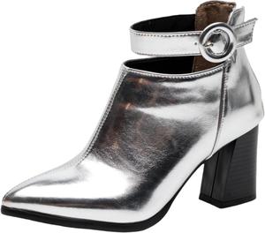 Женские модные ботильоны LYYSKY с высокими каблуками 7,5 см, заостренным носком, короткие, с лаконичной застежкой на молнию и пряжку, украшенные, размеры US4-US15, Silver(2218-4)